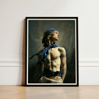 Molly - Neoclassical Femboy Sailor Art Print / Canvas Framed Painting Muscular Bare-chested Man Blonde Hair Tied, Youthful Gay Vigor Prints