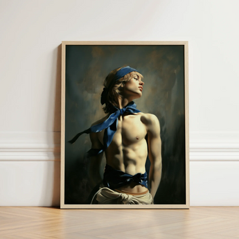 Molly - Neoclassical Femboy Sailor Art Print / Canvas Framed Painting Muscular Bare-chested Figure Blonde Hair Blue, Youthful Gay Vigor