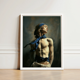 Molly - Neoclassical Femboy Sailor Art Print / Canvas Framed Painting Muscular Bare-chested Man Blonde Hair Tied, Youthful Gay Vigor Prints