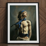 Molly - Neoclassical Femboy Sailor Art Print / Canvas Framed Art Print Muscular Shirtless Man Blonde Hair Femboy Sailor Art, Neoclassical