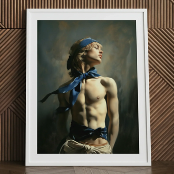 Molly - Neoclassical Femboy Sailor Art Print / Canvas Framed Painting Muscular Man Blonde Hair Blue Headband Femboy Sailor Art,