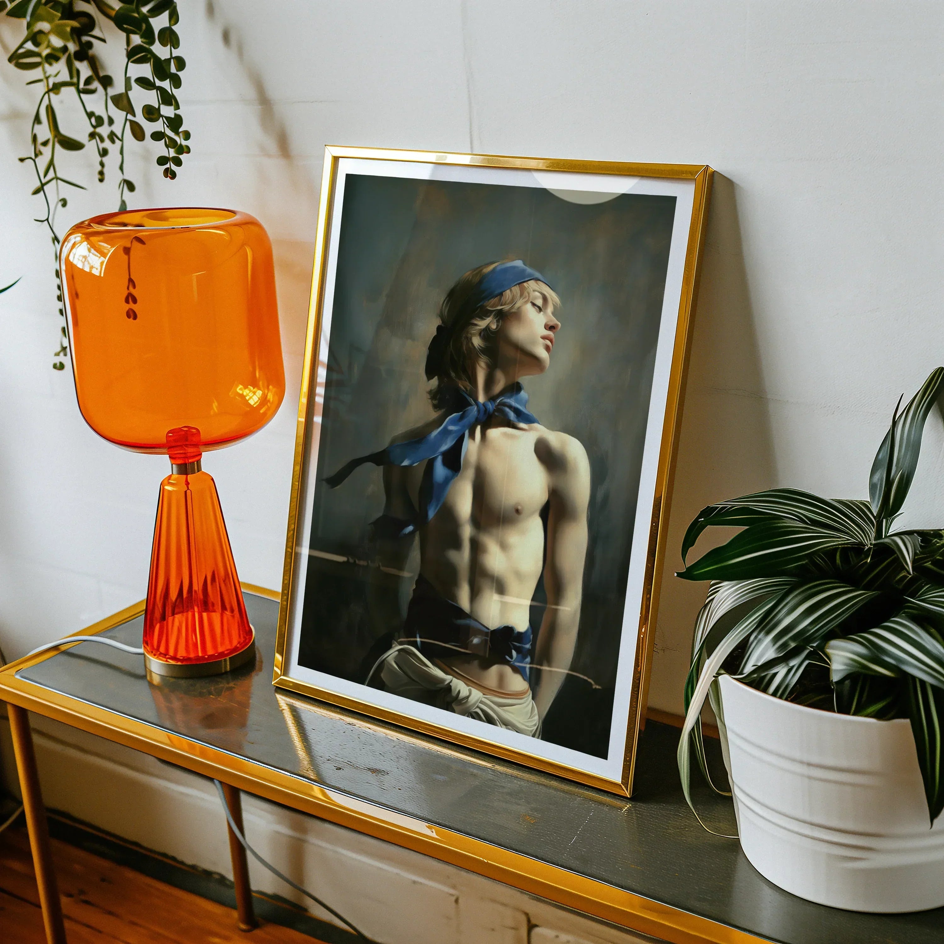 Molly - Neoclassical Femboy Sailor Art Print, Framed Artistic Portrait Photograph Console Table