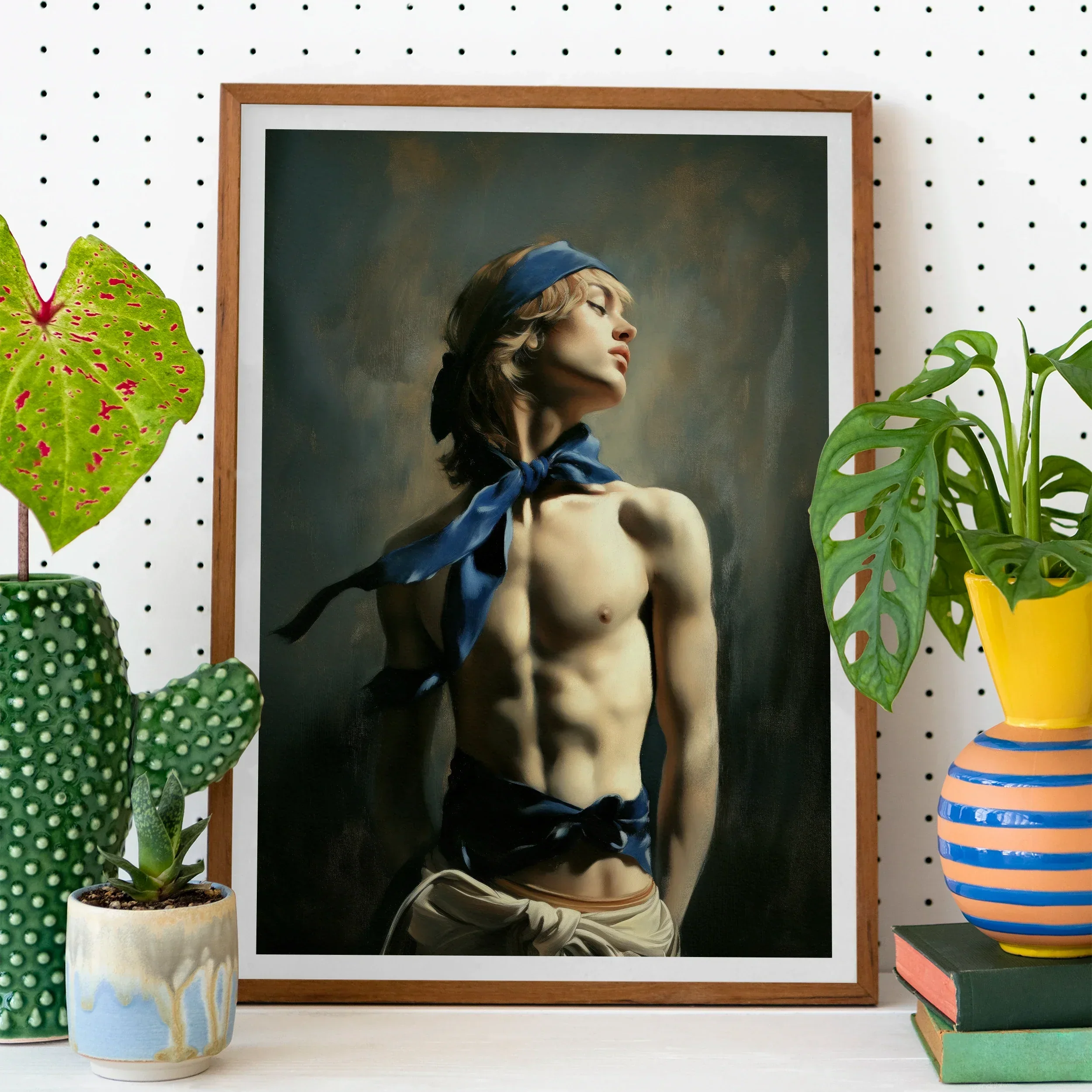 Molly - Neoclassical Femboy Sailor Art Print, Framed Portrait Photograph Shirtless Young Person Blue Headband