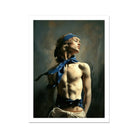 Molly - Neoclassical Femboy Sailor Art Print, Shirtless Figure Blue Headband Neck Ribbon Dramatic Pose