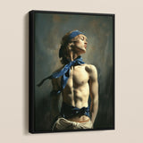 Molly - Neoclassical Femboy Sailor Framed Canvas, Framed Shirtless Man Blue Scarf