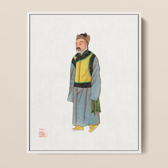 Framed Traditional Chinese Portrait Man Historical Attire Layered Qing Dynasty Manchu, Fashion, Bureaucracy