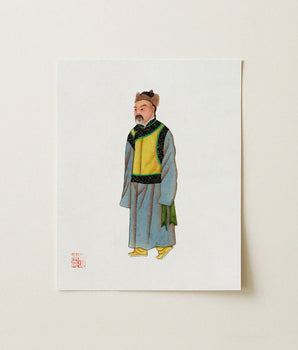 Traditional Chinese Portrait Print Man Historical Attire Layered Qing Dynasty Manchu, Fashion, Bureaucracy