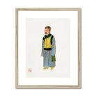 Mongolian Nobleman Manchu Fashion Art Print, Traditional Chinese Watercolor Illustration Figure Blue Robe Yellow