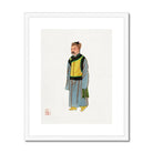 Mongolian Nobleman Manchu Fashion Art Print, Traditional Chinese Watercolor Illustration Figure Long Grey Robe