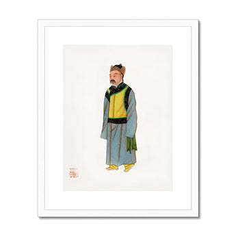 Mongolian Nobleman - Manchu Fashion Art Print, Traditional Chinese Watercolor Illustration Figure Long Grey Robe