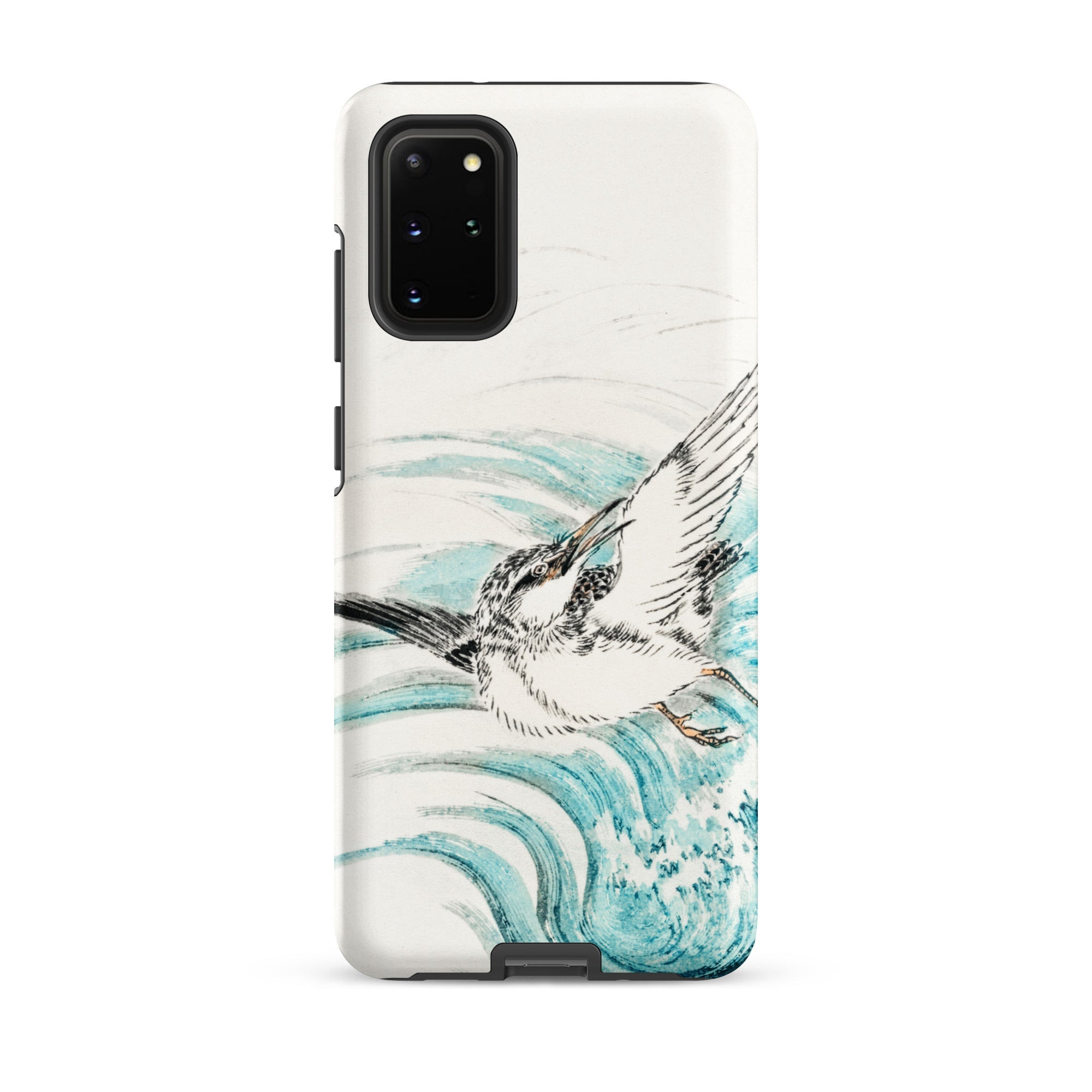 Mongolian Plover Numata Kashu Shūchō Gafu Samsung Case, Galaxy S20 Plus / Matte, White Smartphone Case Teal Black Bird Wave Design