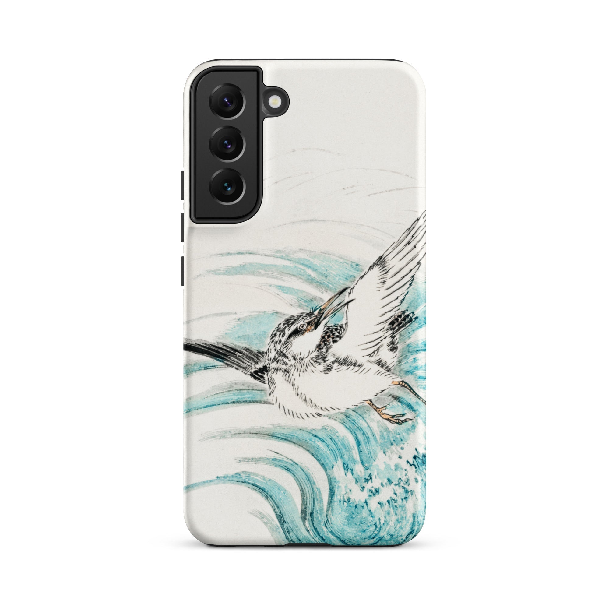 Mongolian Plover Numata Kashu Shūchō Gafu Samsung Case, Galaxy S22 Plus / Matte, White Smartphone Case Black Teal Bird Wave Design