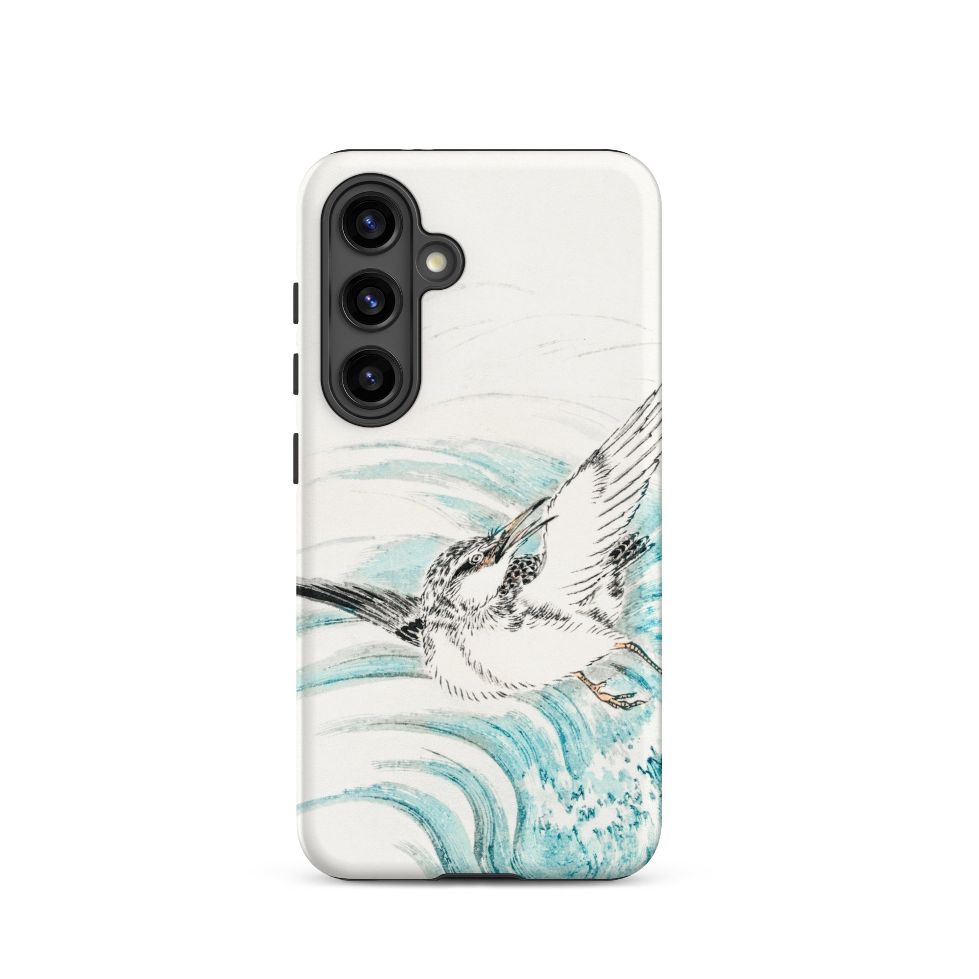 Mongolian Plover Numata Kashu Shūchō Gafu Samsung Case, Galaxy S24 / Matte, White Smartphone Case Black Teal Bird Wave Design