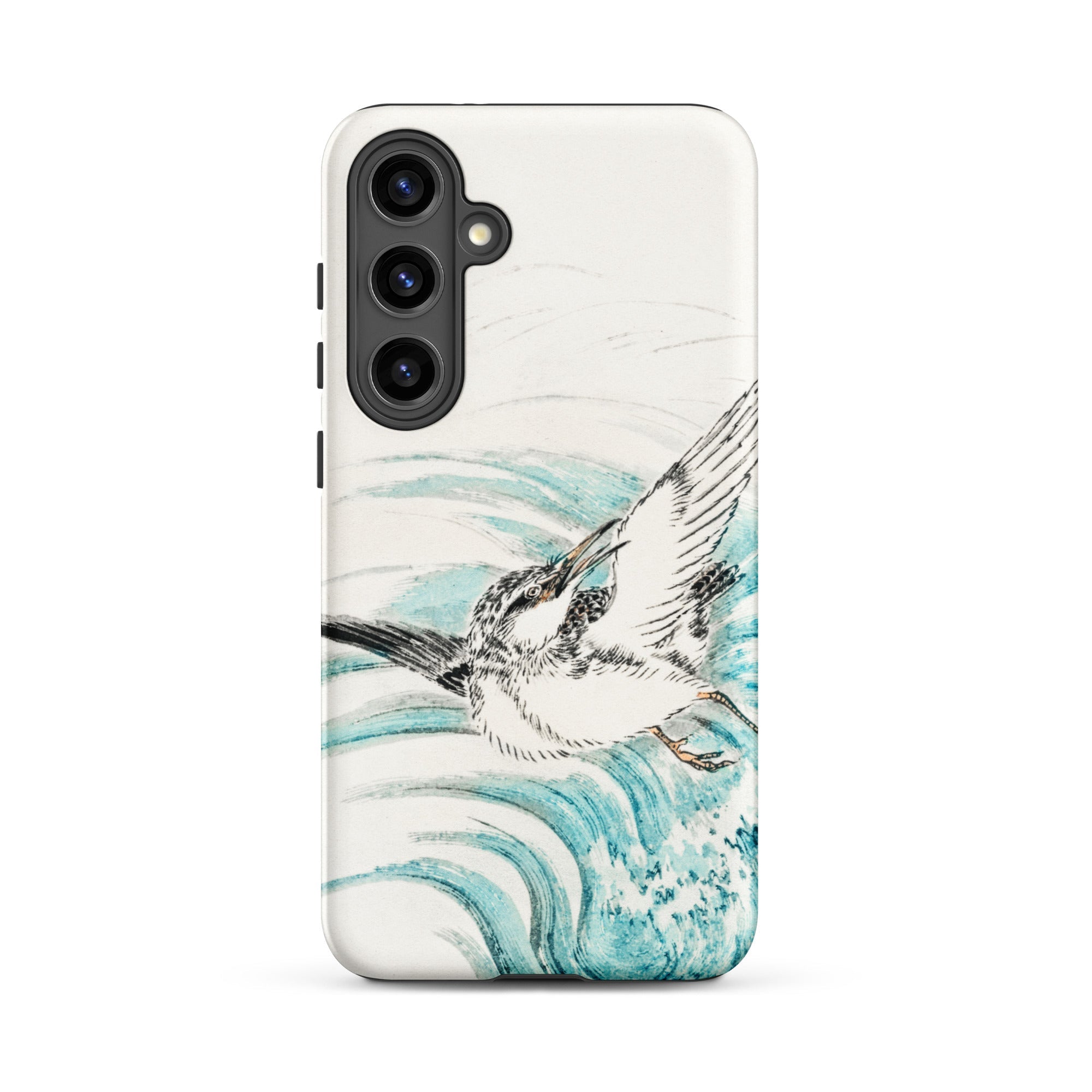 Mongolian Plover Numata Kashu Shūchō Gafu Samsung Case, Galaxy S24 Plus / Matte, White Smartphone Case Teal Black Bird Wave Design