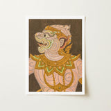 Monkey do too - Thai Golden Lai Art Print / Canvas Framed Artwork Traditional Mythical Creature Ornate Celestial Simian Bursts, Fresco,