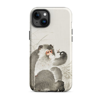 Monkey with Insect - Ohara Koson Shin-hanga Phone Case Iphone 15 Plus / Matte Monkey-themed Phone Case Ohara Koson, Whimsical Fusion, Art