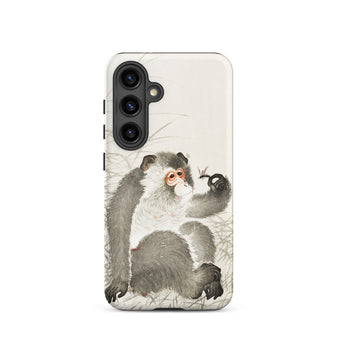 Monkey with Insect - Ohara Koson Shin-hanga Phone Case Samsung Galaxy S24 / Matte Soft Gray White Monkey Illustration Adorns Sleek