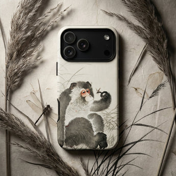 Monkey with Insect - Ohara Koson Shin-hanga Phone Case White Phone Case Detailed Ink-style Illustration Gray Black Ohara Koson, Whimsical