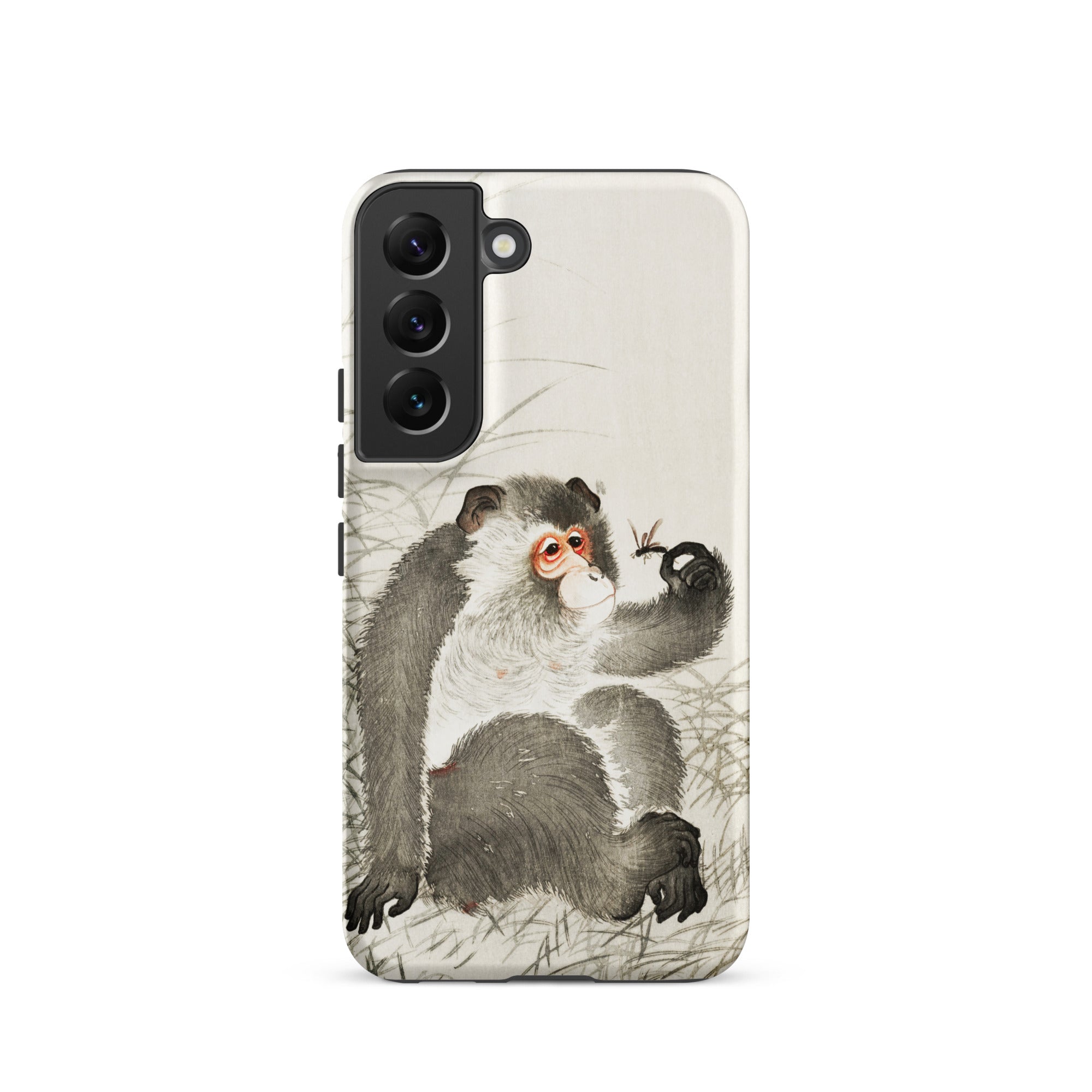 Monkey with Insect Ohara Koson Shin Hanga Samsung Case, Galaxy S22 / Matte, White Phone Case Black Camera Module Monkey Design