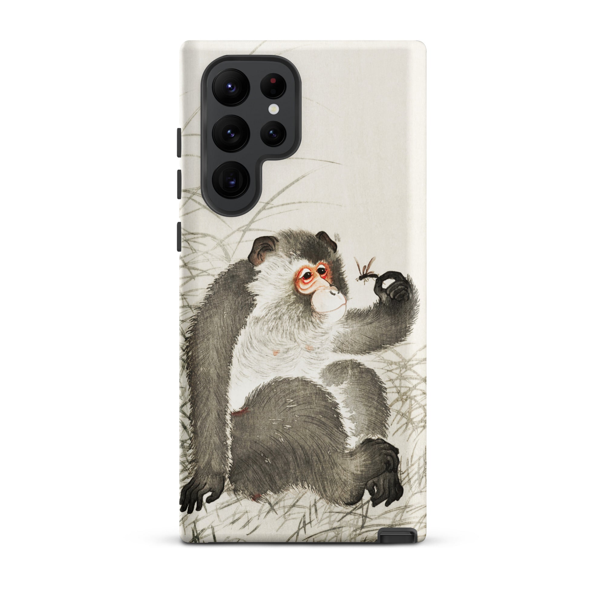 Monkey with Insect Ohara Koson Shin Hanga Samsung Case, Galaxy S22 Ultra / Matte, White Smartphone Case Painted Monkey Grasshopper