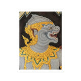 Monkey See too - Ancient Style Thai Fresco Art Print, Traditional Thai Temple Mural Painting Mythological Creature Grey