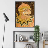 Monkey See - Thai Aesthetic Mural Framed Canvas, Traditional Thai Temple Mural Artwork Mythological Guardian Figure