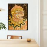 Monkey See - Thai Aesthetic Mural Framed Canvas, Traditional Thai Temple Mural Artwork Mythological Guardian Figure