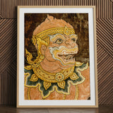 Framed traditional Thai fresco art print of monkey-like figure