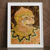 Framed traditional Thai fresco art print of a monkey-like figure.