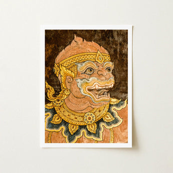 Monkey See - Traditional Thai Fresco Art Print / Canvas Framed Artwork Guardian Figure Intricate Gold, Southeast Asian Lore, Gilded