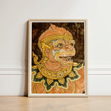 Framed Artwork Detailed Ornate Thai-style Guardian Figure Gold Thai Monkey Fresco, Southeast Asian Lore, Gilded Grandeur Collide