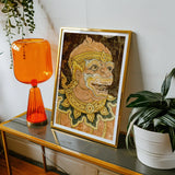 Monkey See - Traditional Thai Fresco Art Print / Canvas Framed Artwork Colorful Ornate Thai-style Mask Deity Face Thai Monkey Fresco,