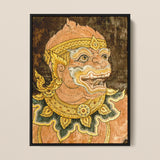Monkey See - Traditional Thai Fresco Art Print / Canvas Framed Artwork Traditional Thai Guardian Figure Intricate Gold Monkey Fresco,