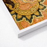 Framed Artwork Intricate Golden Dark Green Ornamental Patterns Thai Monkey Fresco, Southeast Asian Lore, Gilded Grandeur Collide