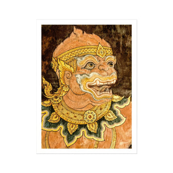 Monkey See - Traditional Thai Fresco Art Print, Traditional Thai Temple Mural Painting Mythological Guardian Figure
