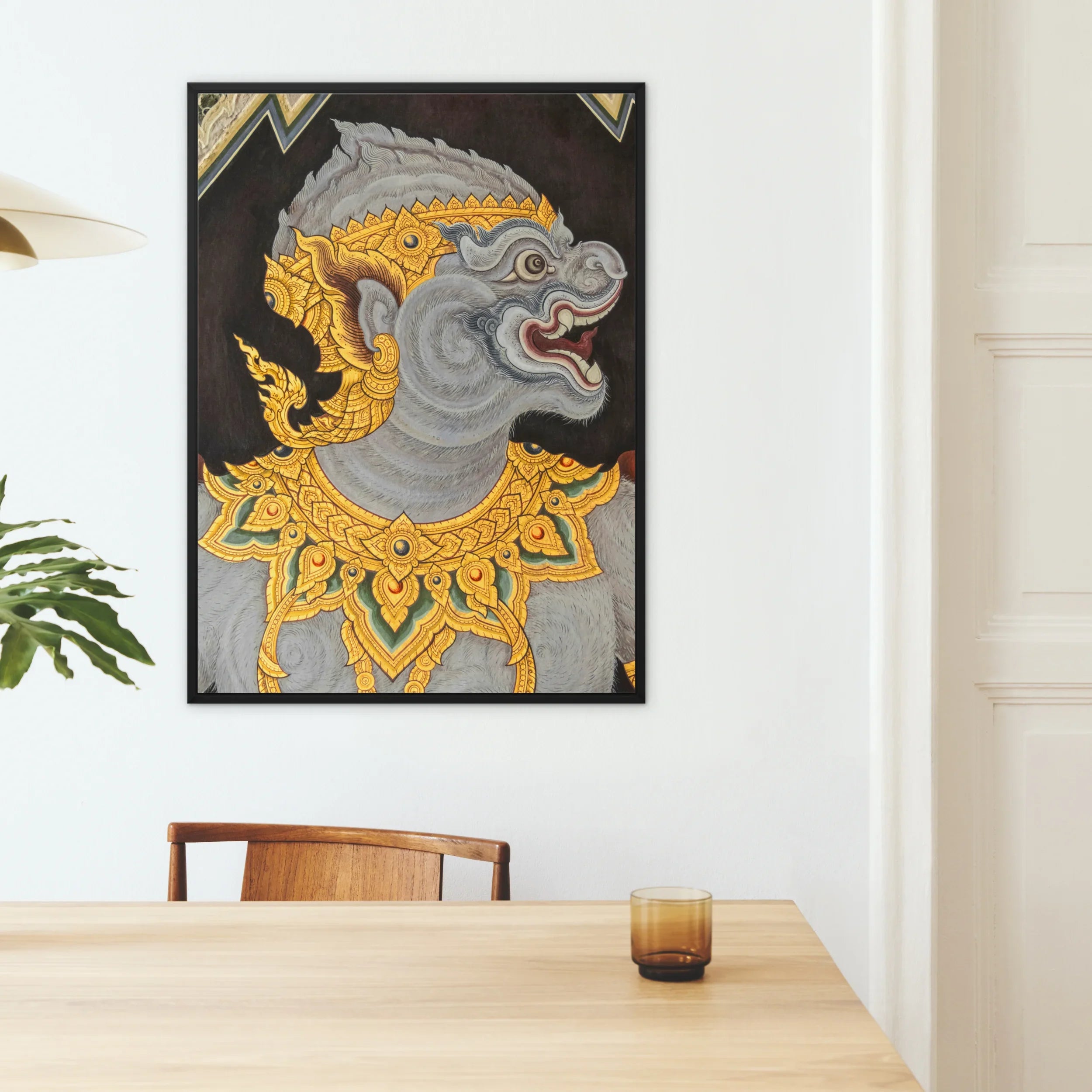 Monkey See too Traditional Thai Fresco Framed Canvas, Traditional Thai Style Artwork Mythological Creature Ornate Golden Decorative