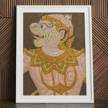 Thai Golden Monkey art print in white frame