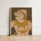 Framed Artwork Traditional Balinese Guardian Figure Intricate Gold Celestial Simian Bursts, Thai Fresco Art, Golden Lai Regalia