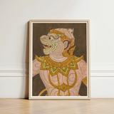 Framed Artwork Traditional Thai-style Guardian Figure Intricate Gold Celestial Simian Bursts, Thai Fresco Art, Golden Lai Regalia