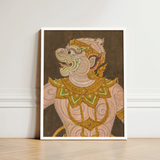 Framed Artwork Traditional Balinese Guardian Figure Intricate Gold Celestial Simian Bursts, Thai Fresco Art, Golden Lai Regalia