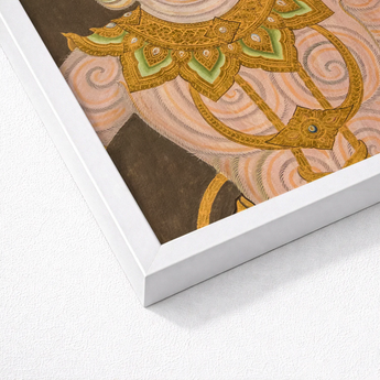Framed Artwork Intricate Gold Green Ornamental Designs Soft Celestial Simian Bursts, Thai Fresco Art, Golden Lai Regalia