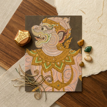 Monkey do too - Thai Golden Lai Art Print / Canvas Detailed Illustration Traditional Thai Guardian Figure Textured Paper Celestial Simian