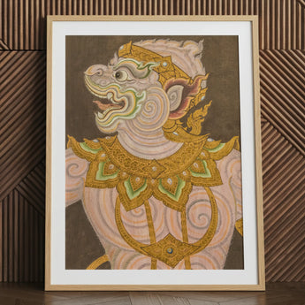 Monkey do too - Thai Golden Lai Art Print / Canvas Framed Artwork Traditional Balinese Guardian Figure Intricate Gold Celestial Simian