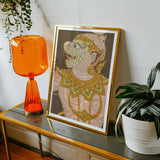 Monkey do too - Thai Golden Lai Art Print, Framed Artwork Colorful Ornate Figure Traditional Southeast Asian