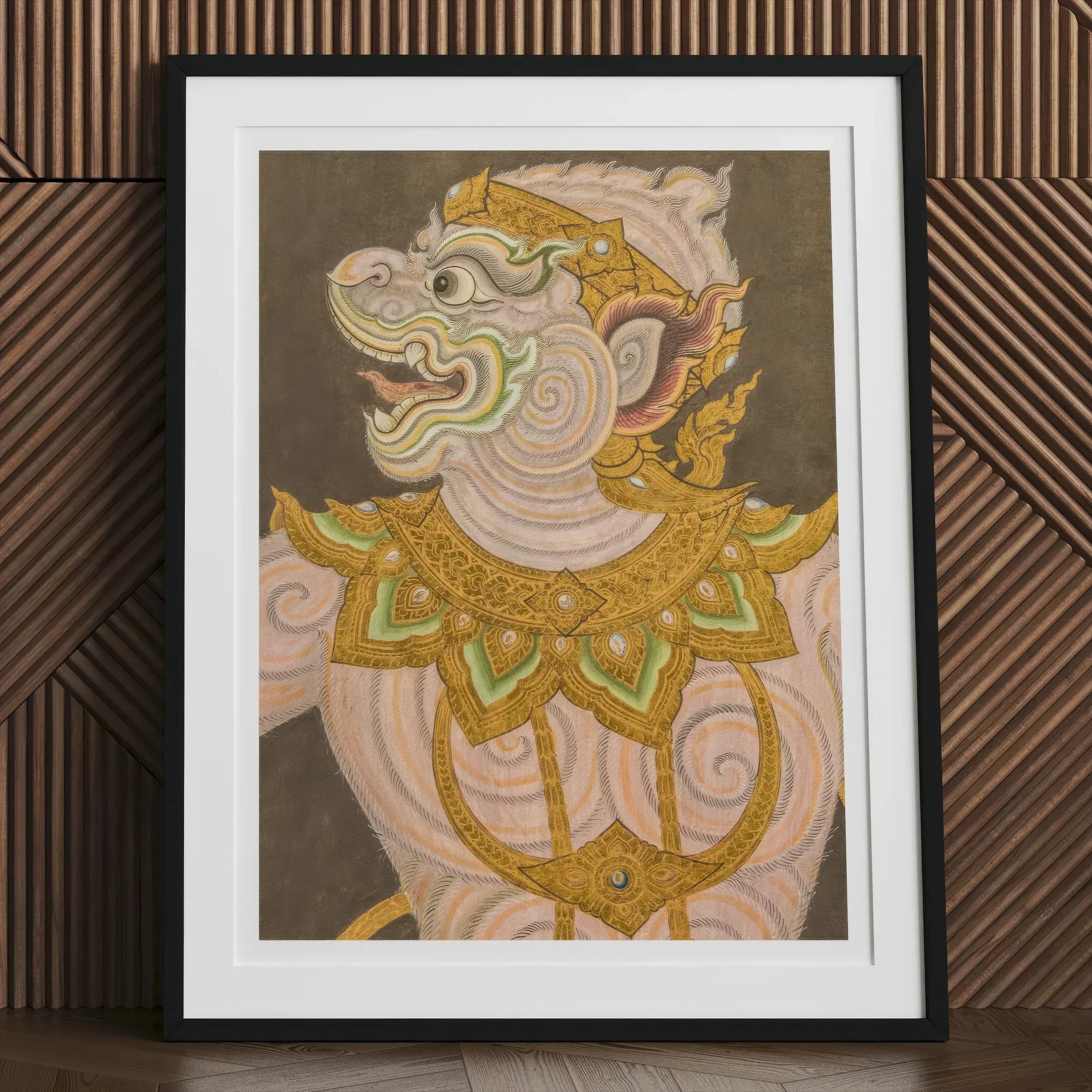 Monkey do too - Thai Golden Lai Art Print, Framed Artwork Stylized Mythical Creature Ornate Golden Headdress