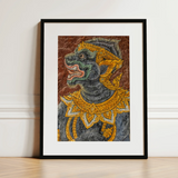 Monkey do too - Thai Mural Art Print / Canvas Framed Artwork Dark Green Ornately Adorned Mythical Creature Jade-hued Simian Deity, Ramakien