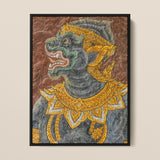 Monkey do too - Thai Mural Art Print / Canvas Framed Artwork Dark Ornate Mythical Creature Adorned Intricate Jade-hued Simian Deity,