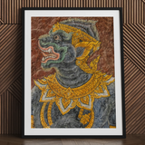Monkey do too - Thai Mural Art Print / Canvas Framed Artwork Detailed Ornate Guardian Figure Green Gray Jade-hued Simian Deity, Ramakien