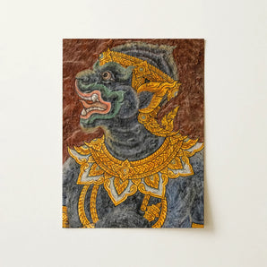 Monkey do too - Thai Mural Art Print / Canvas, Jade-hued Simian Deity, Ramakien Epics, Traditional Mural Art