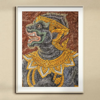 Monkey do too - Thai Mural Art Print, Traditional Thai Demon Figure Ornate Golden Jewelry Crown